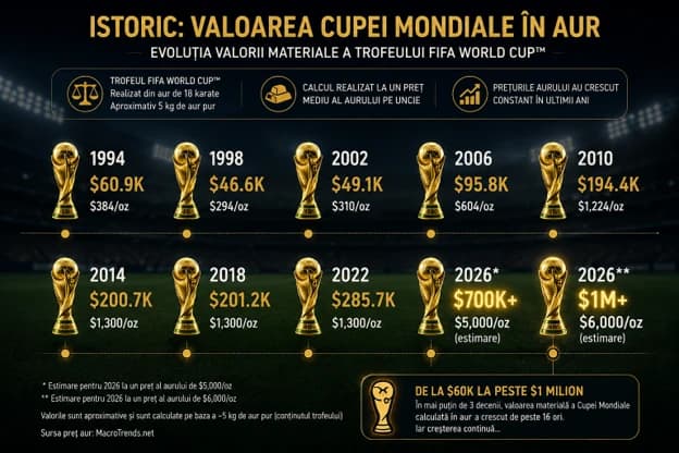 ADVERTORIAL. Cât valorează Cupa Mondială în 2026 ca valoare în aur