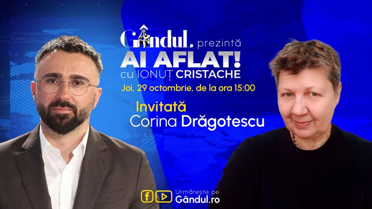 „Ai Aflat! cu Ionuț Cristache” începe joi, 29 octombrie, de la ora 15.00, live pe Gândul. Invitată: