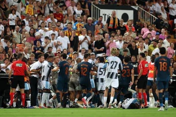 Anthony Elanga horror challenge sparks mass brawl as Newcastle star stretchered off