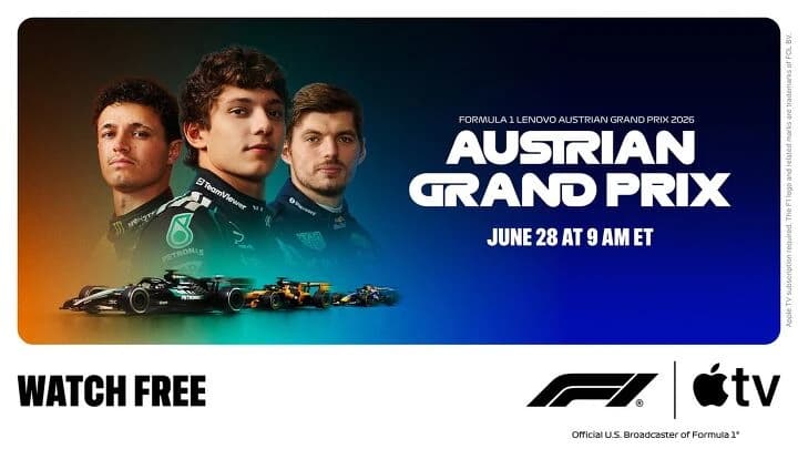Apple TV to Broadcast Full Formula 1 Austrian Grand Prix for Free