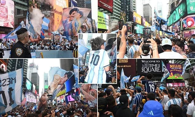 Argentina fans spark wild World Cup scenes in New York as thousands take over Times Square - despite