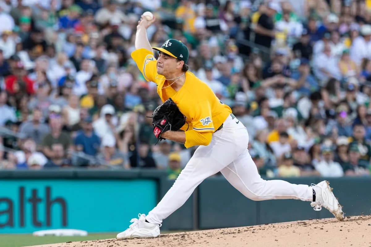 Athletics pitcher J.T. Ginn working on no-hitter through 6 innings against Nationals