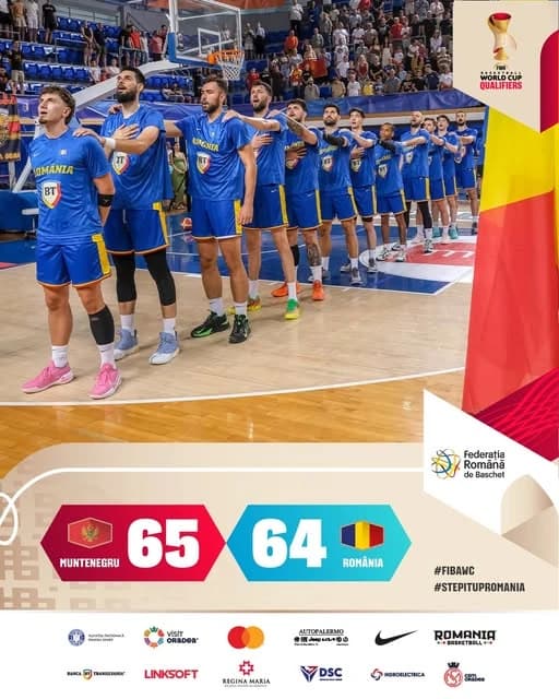 Baschet masculin: România, învinsă la un punct de Muntenegru și eliminată din preliminariile CM 2027