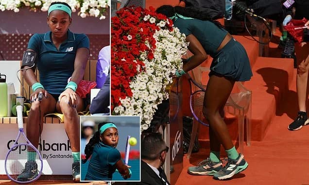 Brutal moment Coco Gauff vomits on court at the Madrid Open... before staging incredible comeback wi