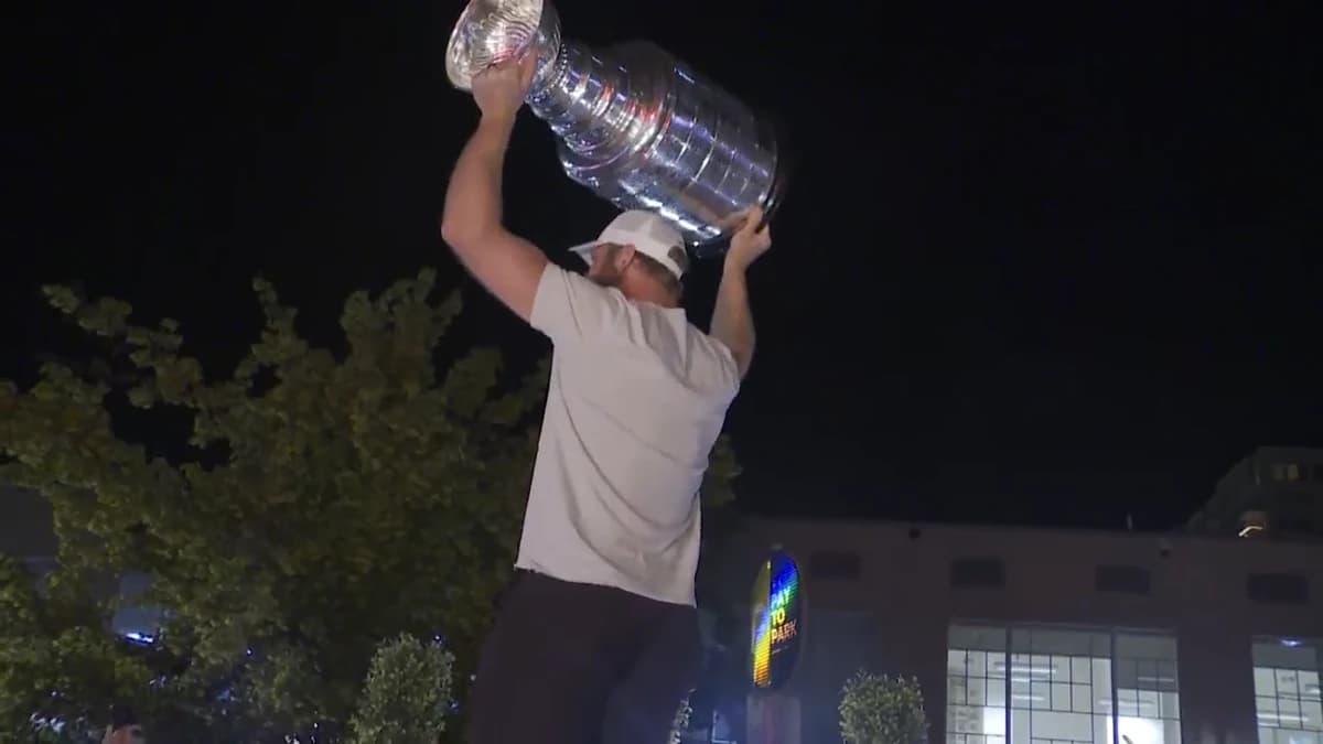Canes players party with fans on Glenwood South to celebrate Stanley Cup win