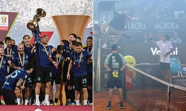 Chaos at the Italian Open: Play is suspended due to FIREWORKS let off after Inter Milan's Coppa Ital