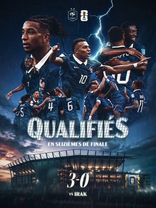 Cupa Mondială 2026: Franţa, calificată în 16-imi, după 3-0 cu Irak. Aflat la meciul 100, Mbappe a re