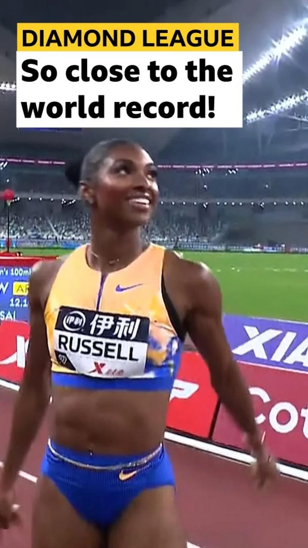 Diamond League: Masai Russell nearly sets 100m hurdles world record in Xiamen