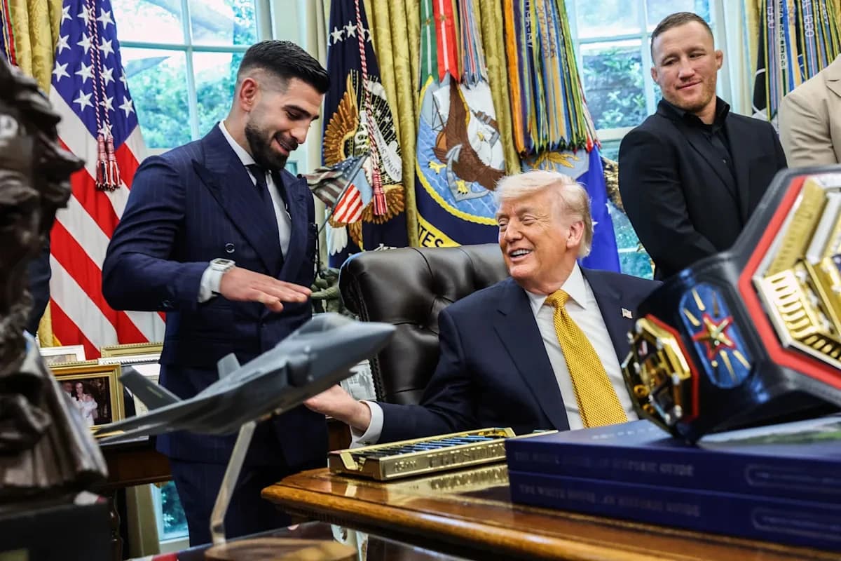 Donald Trump unveils special UFC White House belt; Ilia Topuria roasts Justin Gaethje in the Oval Of