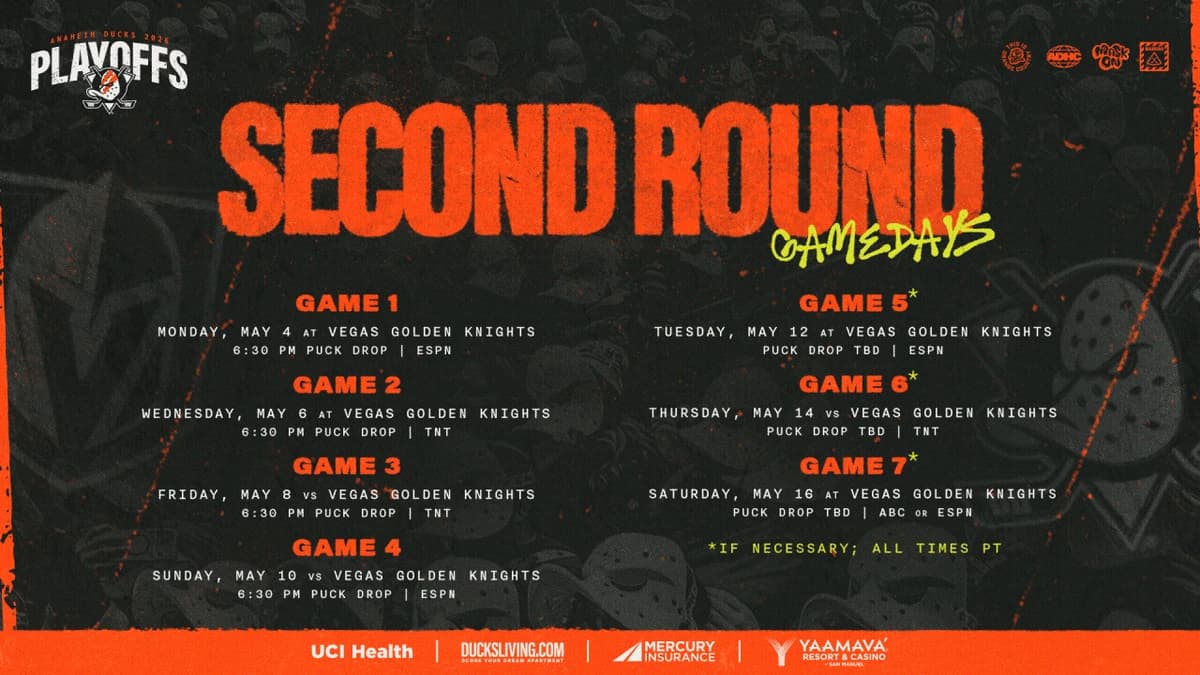 Ducks Second Round Schedule Announced