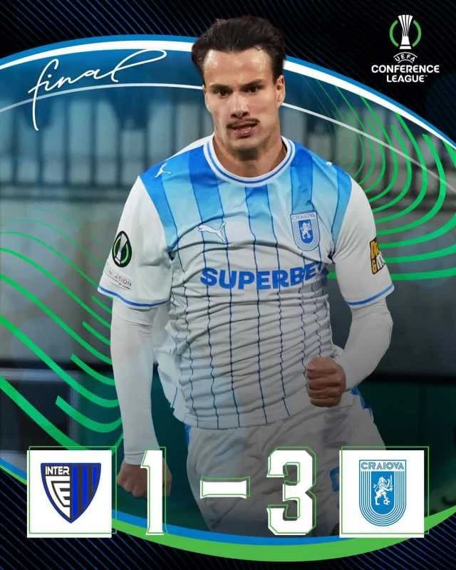 Fotbal: Victorie importantă pentru Universitatea Craiova în Conference League, 3-1 cu Inter Club d'E