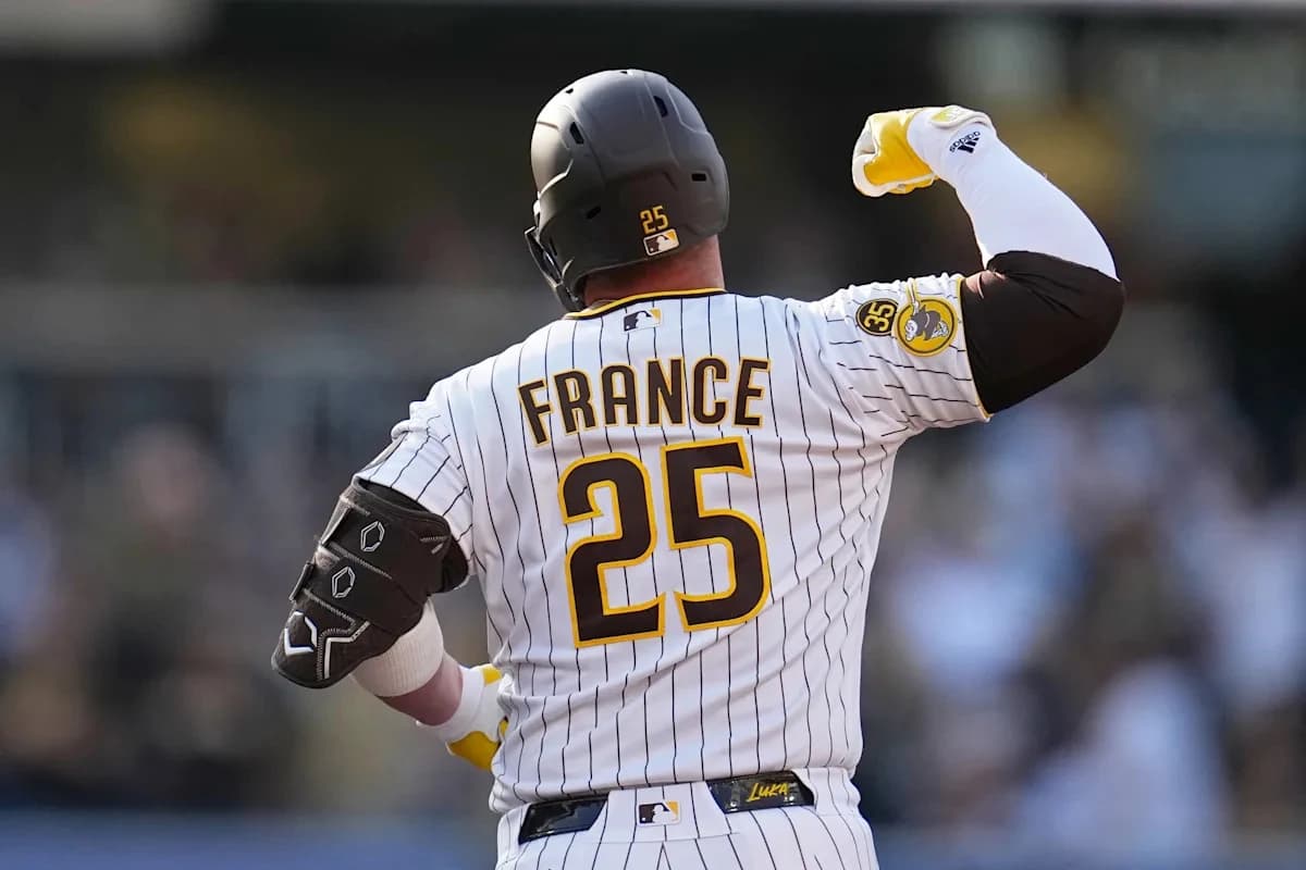 France homers, Sears wins season debut as Padres beat Braves 5-2 for 3-game sweep