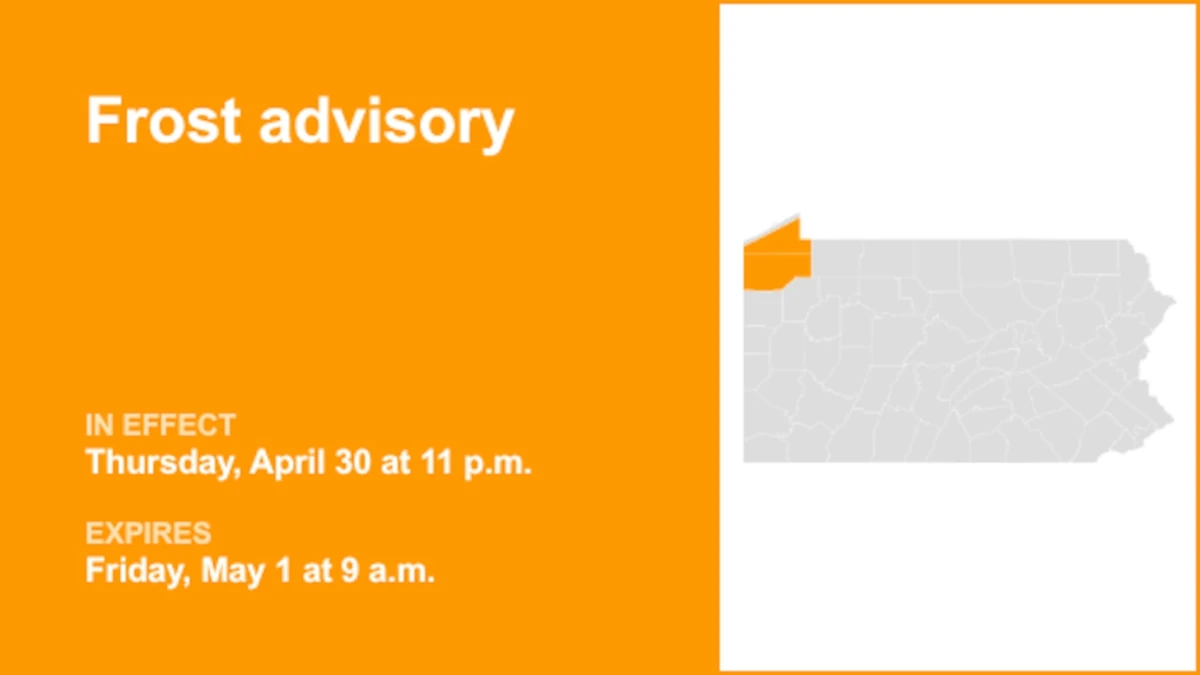 Frost advisory issued for Southern Erie and Crawford County until Friday morning