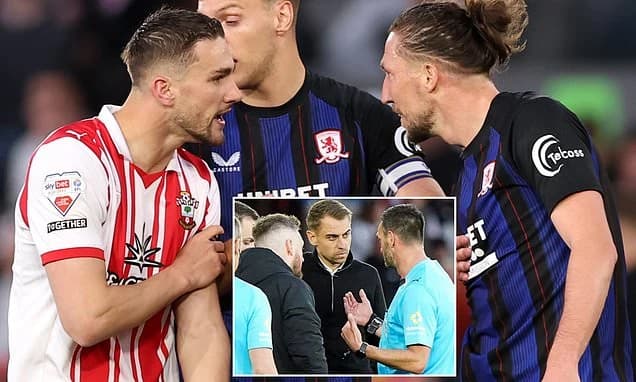 Furious Middlesbrough and Southampton bosses are SEPARATED by referee in tense moment during 'Spygat
