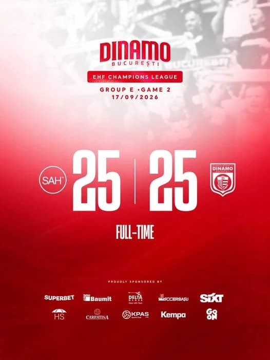 Handbal masculin: CS Dinamo București a obținut o remiză în Danemarca, în Liga Campionilor
