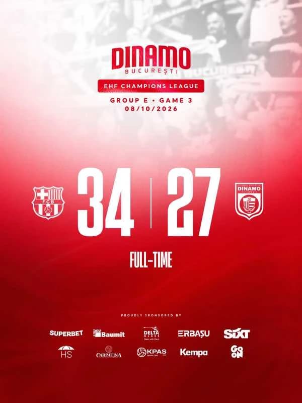 Handbal masculin: CS Dinamo București, învinsă de Barca în Liga Campionilor