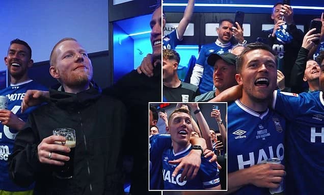 Ipswich's A Team! Ed Sheeran joins in the celebrations after beloved club's Premier League promotion