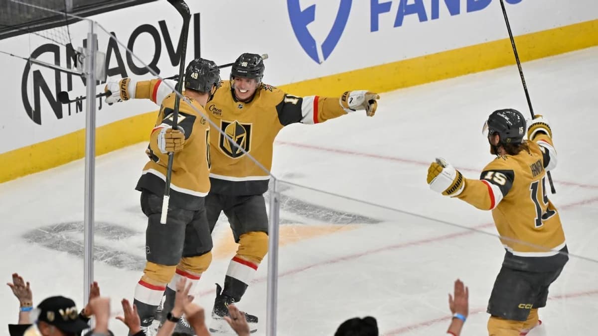 Knights score late after no-icing call, win Game 1...