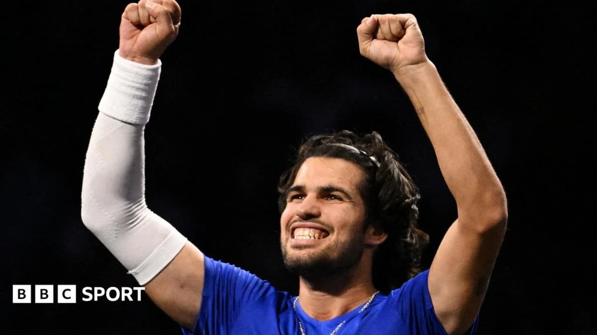Laver Cup: Carlos Alcaraz saves match points as Team Europe take lead