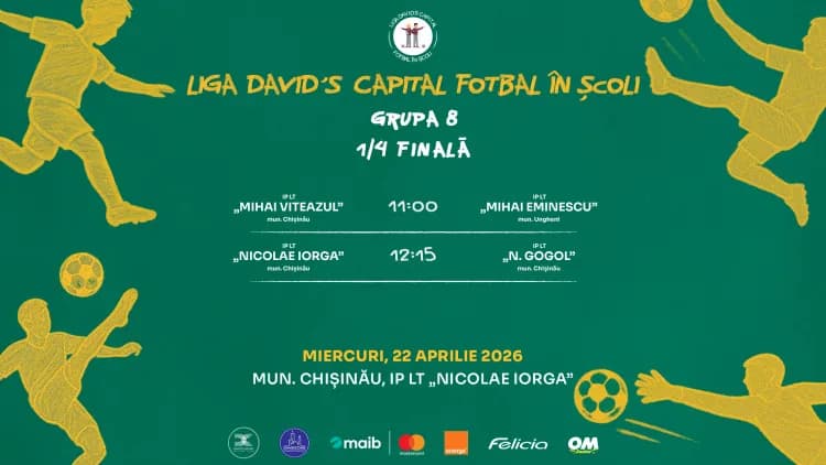 Liga David’s Capital Fotbal în Școli. Programul meciurilor din runda play-off, clasele a 8-a