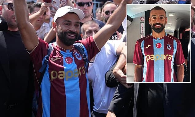 Mohamed Salah closes on Turkey move: Former Liverpool star pictured in Trabzonspor kit and sends mes