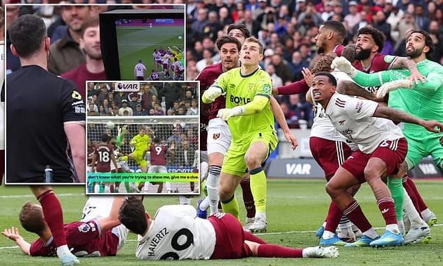 Moment referee is left CONFUSED at VAR during controversial decision to rule out West Ham's stoppage