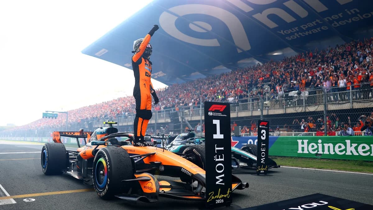 Norris wins dramatic Dutch Grand Prix from Antonelli and Russell as Verstappen crashes out
