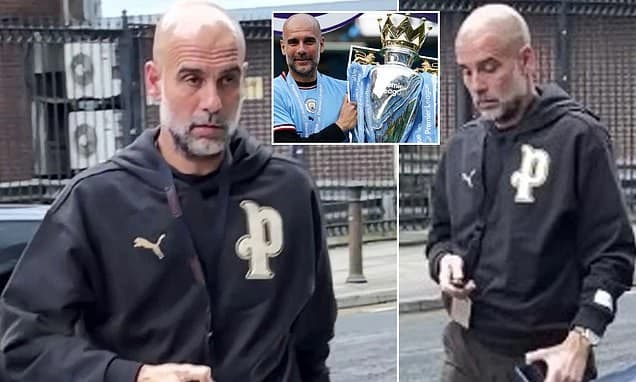 Pep Guardiola is seen for the first time since news of him quitting as Man City manager broke - in h