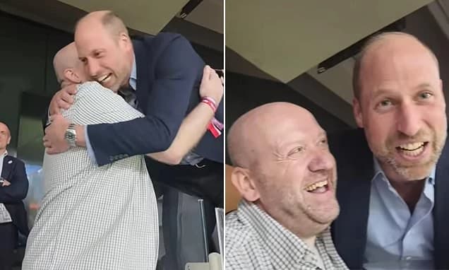 Prince William hugs fan as he celebrates 'surreal' Villa win in the stands and jokes he'll join them