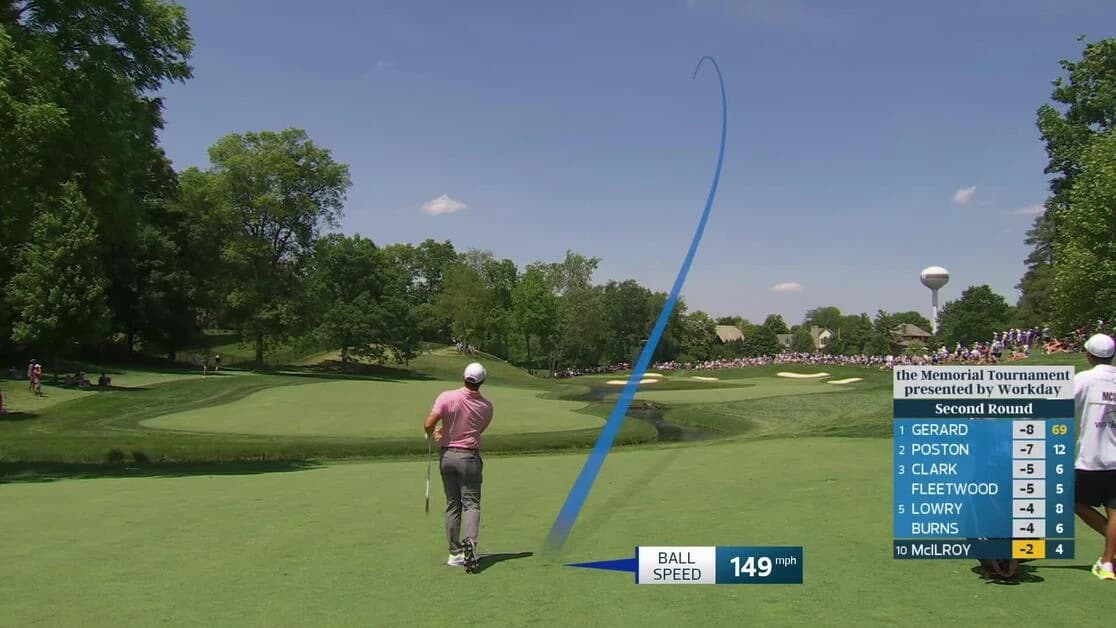 Rory McIlroy sinks 10-foot birdie putt on No. 5 at the Memorial