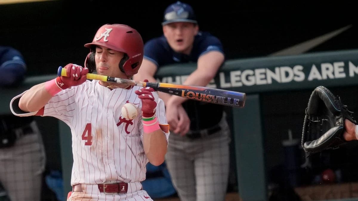 See moment umpire gets knocked out during Alabama baseball vs Vanderbilt