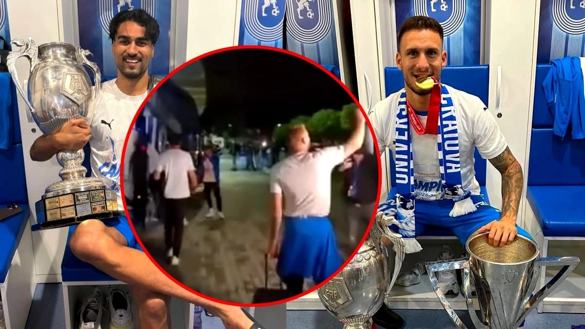 Show total în vestiarul Craiovei după 5-0 cu U Cluj! Au sărbătorit titlul cu „Made in Romania” și au
