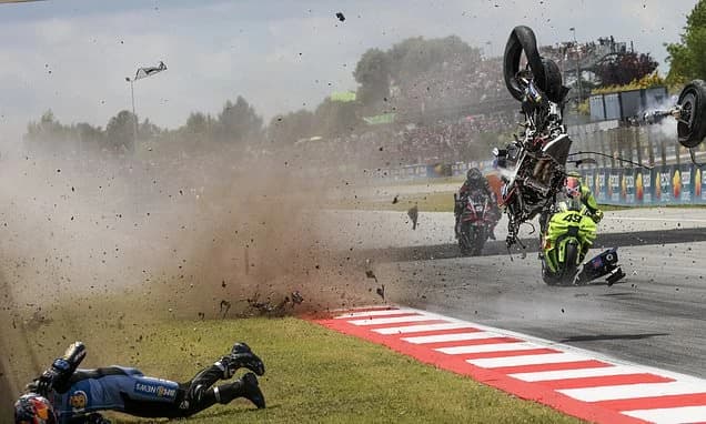 Spanish Moto GP rider is taken to hospital after brutal crash sees him thrown into a wall after riva