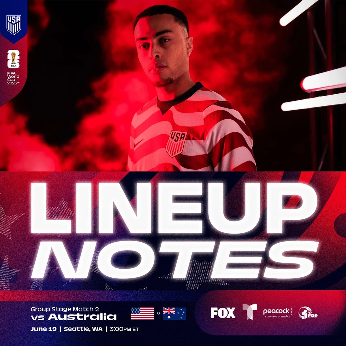 Starting XI and Lineup Notes: USMNT vs. Australia in FIFA World Cup 2026 Group Stage
