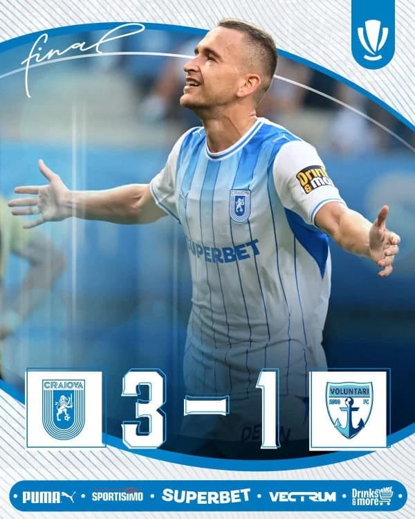 Superliga: Craiova, victorie fără emoții cu Voluntari
