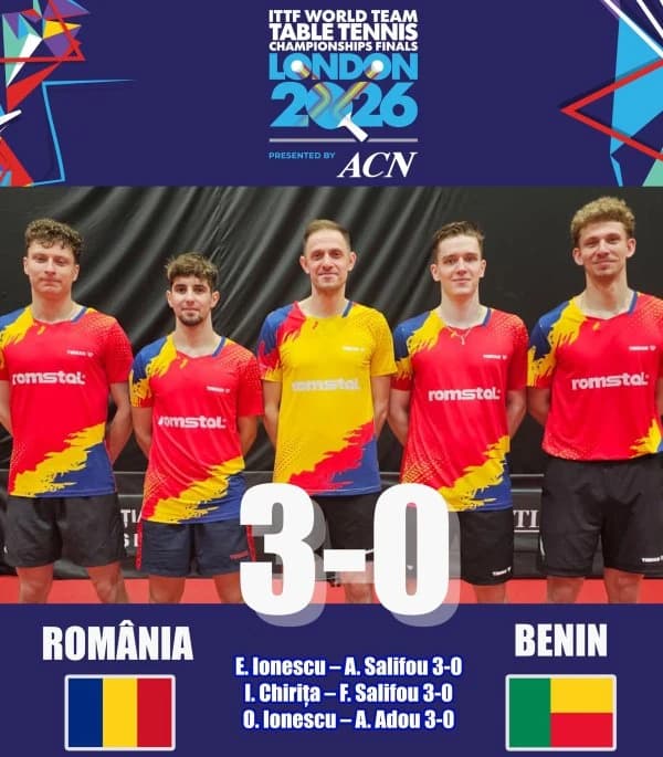 Tenis de masă. Start perfect pentru echipa masculină a României la Mondialul din Londra