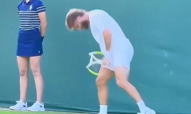 Tennis bad boy Corentin Moutet SNAPS his racket over his knee in fit of rage at Wimbledon - less tha
