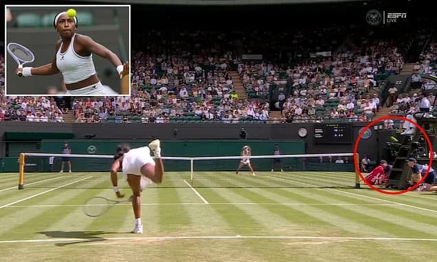 Terrifying moment Coco Gauff nearly takes out a ball-kid with 96mph serve at Wimbledon... before sur