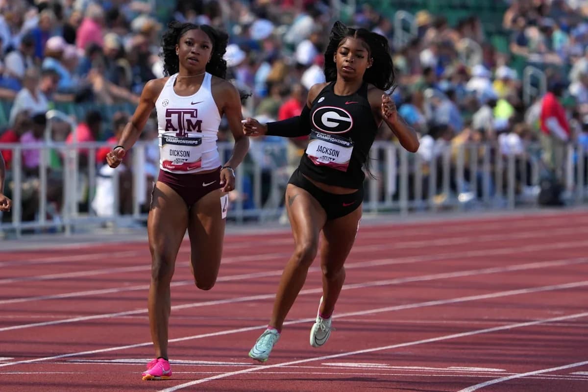 Texas A&M senior sprinter resets 200m school record.