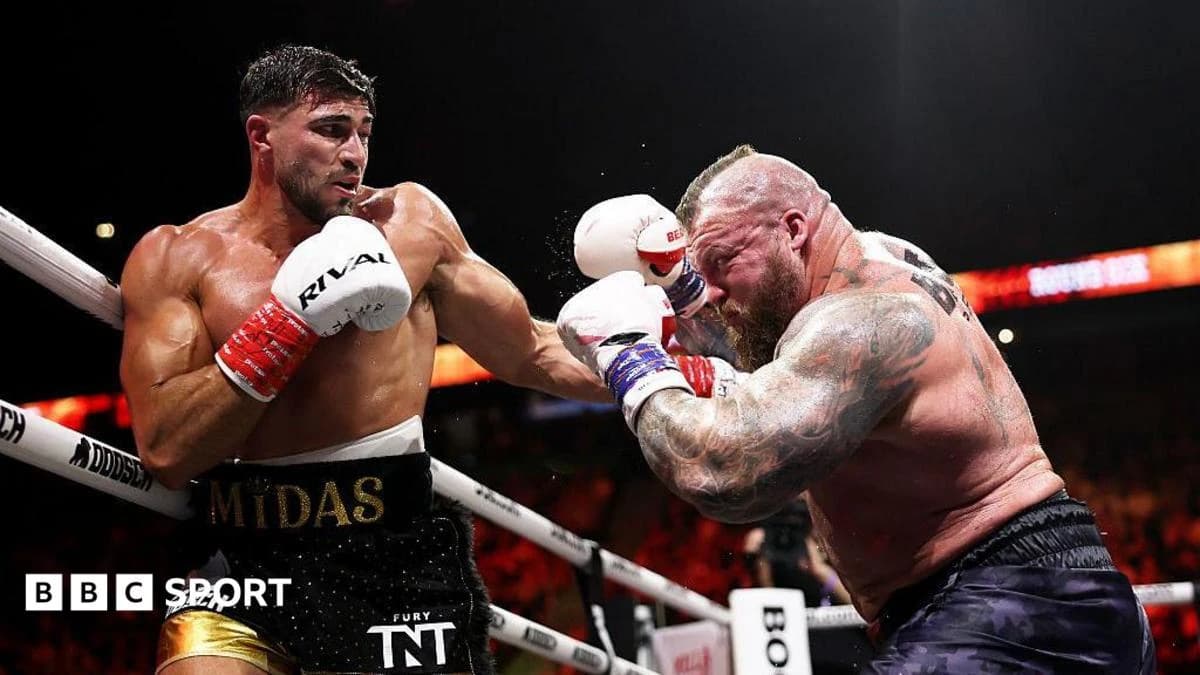 Tommy Fury beats Eddie Hall in Manchester exhibition boxing bout
