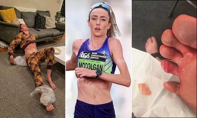 Top British runner's 'foot explodes' during the London Marathon as she reveals gruesome photos - aft