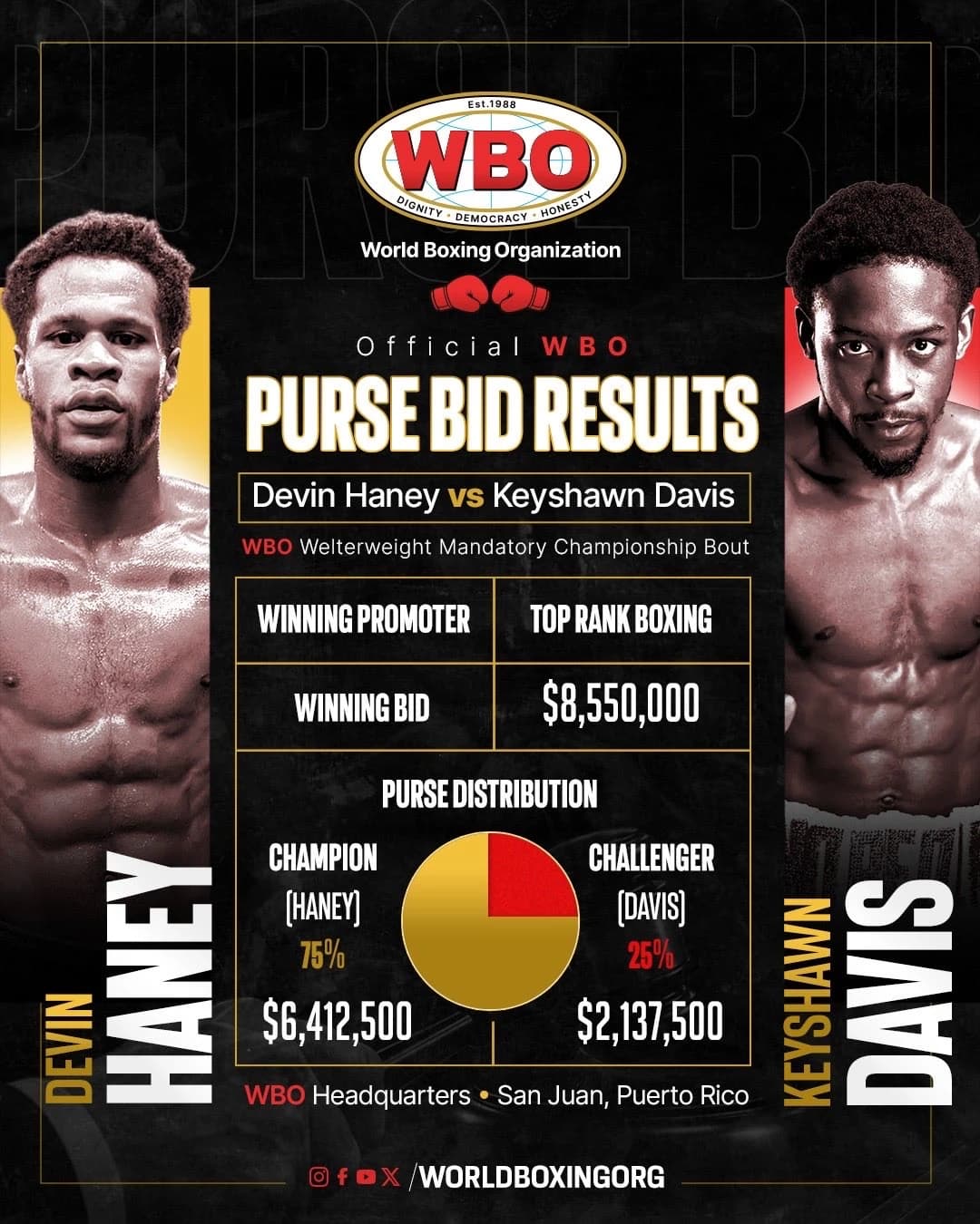 Top Rank Wins Haney vs. Davis Purse Bid With $8.55 Million Offer