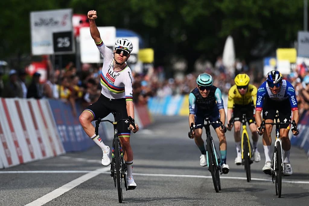 Tour de Romandie: Tadej Pogačar sprints to stage 1 win and race lead from small breakaway in first c