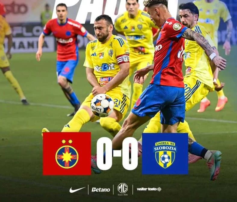 VIDEO Fotbal: FCSB, ținută în șah de Unirea Slobozia (0-0), în play-out-ul Superligii