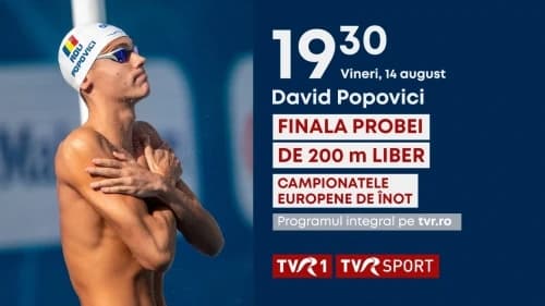 Vineri seară – finala la 200m liber, live la TVR. David Popovici poate fi primul înotător care câşti