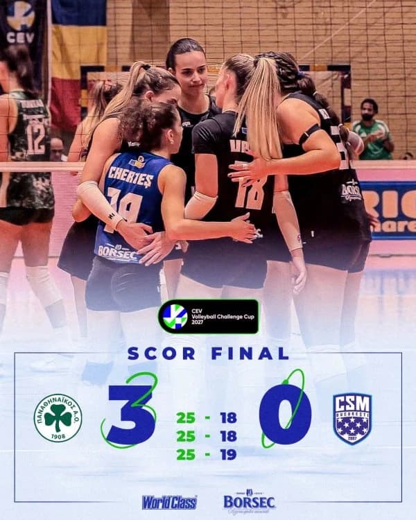 Volei: CSM Bucureşti, învinsă de Panathinaikos în Cupa Challenge