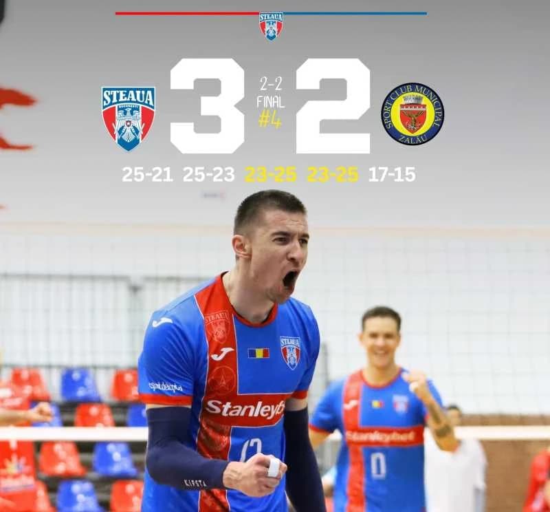Volei masculin: Steaua și SCM Zalău, la egalitate în finala mică a Diviziei A1