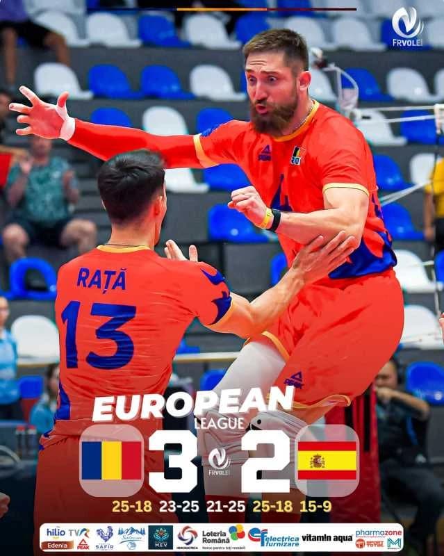 Volei masculin: Victorie la limită a României în fața Spaniei (3-2), în Liga Europeană