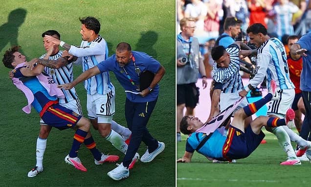 World Cup final descends into violence at full-time whistle as Spain and Argentina players clash in