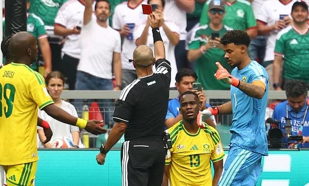 World Cup star's 50-minute opening game nightmare: South Africa player is SENT OFF in clash with Mex